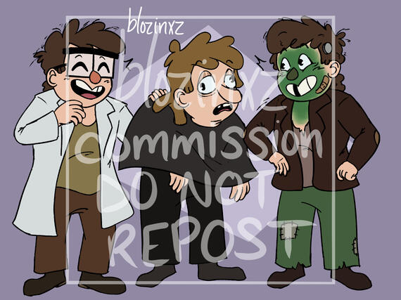 ford pines, possessed by bill cipher. he is leaning forward slightly with his hands behind his back. his eyes are glowing yellow against the darkness of the picture